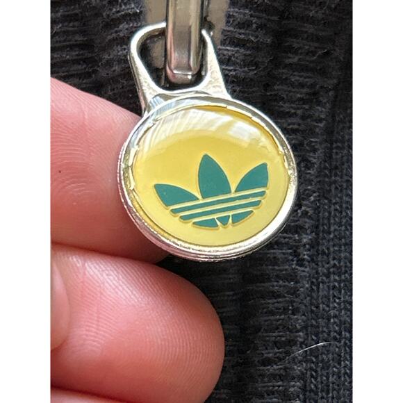 Adidas Adi Dassler Black Zip Up Hoodie with Yellow Emblem Zipper Pull - Picture 2 of 9